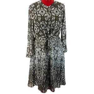 Donna Ricco Green Black Sheer Geometric Animal Tie Front Long Sleeve Dress 12